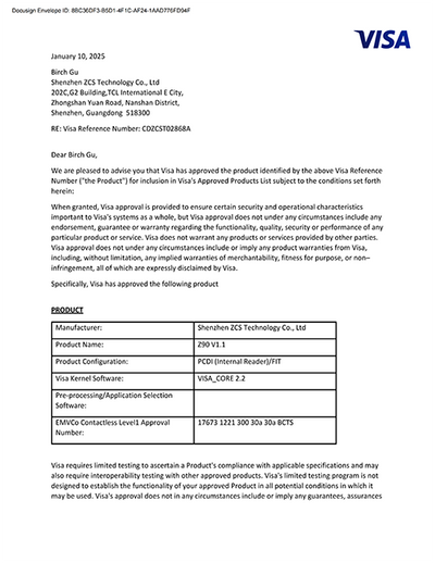 Z90 VISA Certificate