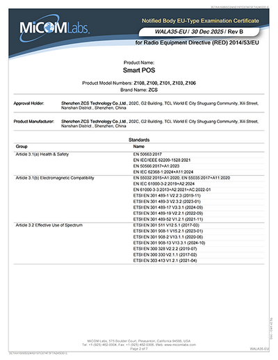Z100,Z101,Z103,Z106, Z108RED Certificates